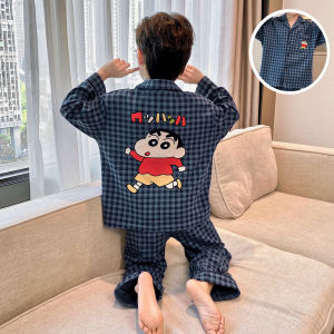QIANSHUIMILU | Long Sleeve Thin Pure Cotton Boy Pajama Set for Mid and Large Boys