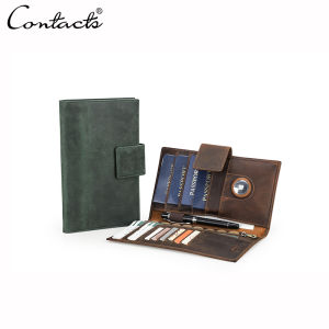 CONTACTS Genuine Leather Mens Clutch Wallet Long Purse With Passport Holder Credit Card Slot Portable Card Bag Travel Wallets