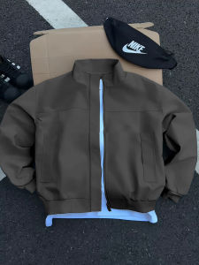 ZHUOCAN | Wolf Gray Boxy Short Wide Stand Collar Pilot Jacket