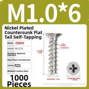 BAIRUITE | Cross Flat Head Self Tapping Countersunk Screws 304 Stainless Steel Nickel Plated