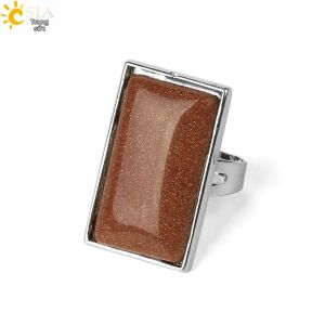 CSJA Nhẫn Màu Bạc Có Thể Điều Chỉnh Với Đá Tự Nhiên - Thạch Anh Tím Hồng Thạch Anh Đá Hình Học Trang Sức Thời Trang Cho Nữ