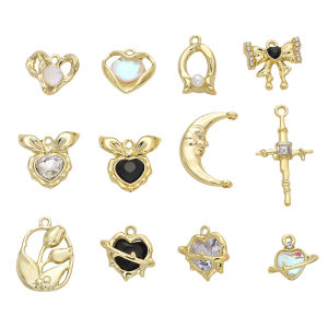 1pc Alloy Gold Diamond Heart Bow Moon Pendant For DIY Handmate Jewelry Bracelet Necklace Accessories