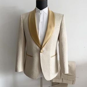 Fanlifujia Mens Wedding Suits 2024 Italian Design Custom Made Champagne Smoking Tuxedo Jacket 2 Piece Groom Terno Suits For Men