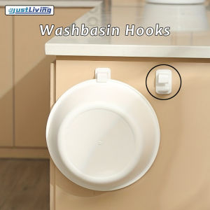 JustLiving 2/4Pcs Washbasin Hooks Multifunction Wall-Mounted Organizer Hook Hanger Washbasin Wall Holder Wall-Hung Adhesive Hooks Home Organizer Towel Hooks Home Storage Supplies