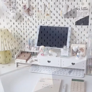 สินค้าพร้อมส่ง ชั้นวางจอคอม พร้อมลิ้นชักและช่องใส่ของ