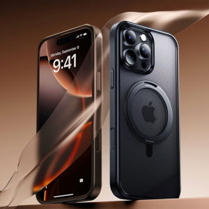 Luxury MagSafe Magnetic 360 ° Rotating Stand Phone Case For iPhone 17 Air 16 15 14 13 Pro Max Plus Translucent Matte Back Cover For iPhone 17 Pro Max Military Shockproof Protective Casing With Grip Bracket