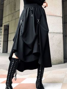 Dark Japanese Long Skirt with Buckle Dark Japanese Style Lock Long Skirt