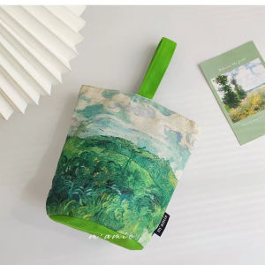 Mamie @ Van Gogh Impressionism Wrist Bag Artsy Hand Bag Japanese Style Water Cup Bag Vintage Canvas Bag