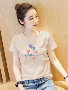 Pure Cotton Short Sleeve T-Shirt Brand Womens Fashionable Versatile Summer Slimming Top Quality Material Korean Style Casual Print