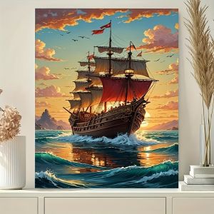 DIY Oil Painting By Numbers Kit Sailboat on the Sea Acrylic Paint By Numbers Diy Numbers Painting Art On Canvas By Numbers