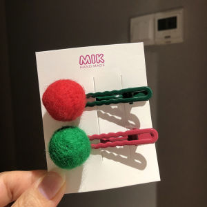 Adorable Macaron Colored Wool Ball Hair Clips for Girls Korean Style Hollow out Face Wash Clips Childrens Fashion Accessories