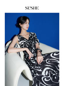 SUSHE | Elegant Silk Finish Brocade Asymmetric Flounced A-line Dress