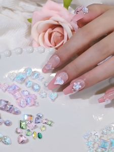 Ready Stock Nail Art Jewelry Rhinstone Diamond Ribbon DIY Fake Nail Manicure Nail Decoration美少女新款美甲春日系透色摩卡材料包蝴蝶珍珠宝盒穿戴甲饰品