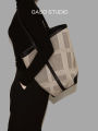 [Guangxia Gaso] Canvas Stitching Leather Tote Bag Female Large-Capacity Bucket Bag Fancy Double-Sided Color Collision Design. 
