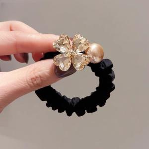 Luxurious Fashion Diamond Four Leaf Clover Hair Ties Womens New Style Elastic Hair Bands Versatile Hair Bands High Elasticity