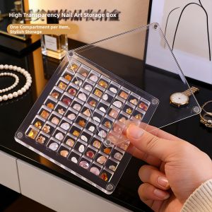 YOUKAMAN | Gold Bean and High Clarity Design Transparent Magnetic Display Storage Box for Nail Art Accessories