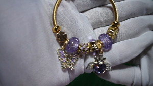 Lunara Royal Amethyst Heart and Butterfly Gold Charm Bracelet