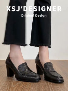 LIQIXIEFANG | British Style Genuine Leather High Heel Loafers