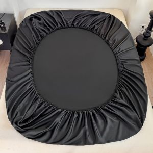 1pc 180*200cm Fitted SheetSummer Lyocell Bamboo FiberSolid Blue Silky Smooth Cool Feeling Mattress Cover With Elastic Bands