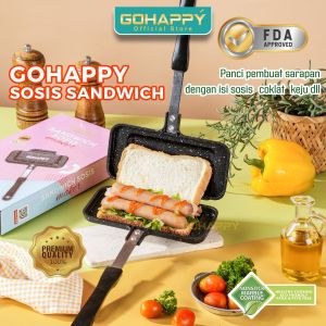 VIRAL Sandwich sosis Maker Asli GO HAPPY Alat Panggang Roti double pan premium terlaris di jepang korea TEBAL/NONSTICK GHC56 call WAJAN Cetakan Roti Sandwich SOSIS / HOTDOG MAKER Panci teflon marble Anti lengket dua sisi - handle tahan panas Terbagus