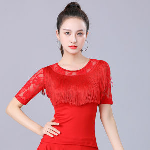 Latin Dance Top Adult Modern Dance Tassel Short Sleeve Square Dance Performance Womens Style