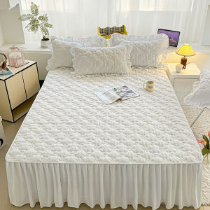 Dansunreve Solid Quilted Bedskirt-white/beige/kaki Thick Bed Sheet with Skirt Queen Size Mattress Cover