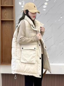 Womens down Cotton Vest 2025 Autumn Winter New Style Korean Version Large Size Loose Thickened Mid-Length Vest Jacket