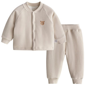 Bộ Quần Áo Mùa Thu Mùa Đông Em Bé Bộ Quần Áo Dài Tay Pha Trộn Ấm Áp Cotton Vải Bông Và Quần Nguyên Chất Cotton Vải Bông Quần Lót Vừa Vặn Em Bé Đồ Ngủ