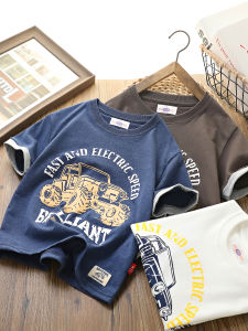 Summer Cotton T-Shirt for Boys Short Sleeve round Neck Thin Pure Cotton Sweat Absorbent Cartoon Print Top for Kids