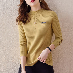 plus Size Overhead Sweater Womens Autumn Winter Half High Collar Simple Slim Fit Knitted Base Layer Small Shirt Cotton Blend