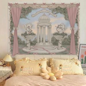VIKAMA Vườn Châu Âu Thiên Thần Gấu Cupid Tấm Thảm Gấu Dễ Thương Nền Vải Lanh Để Trang Trí Phòng Ký Túc Xá Polyester Không Dệt