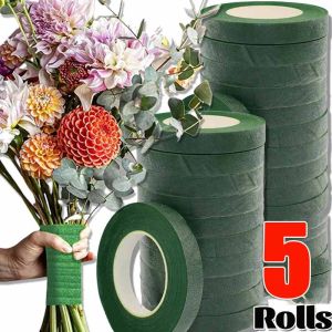 5 Rolls Bouquet Floral Stem Tape Self-adhesive Wrapping Green Tape DIY Artificial Flower Bouquet Valentine Wedding Wrapping Supplies