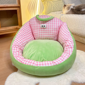 หมอนรองพื้นสำหรับแมวแบบปิดครึ่งตัว อบอุ่นและปลอดภัย ผ้าฝ้าย PP สำหรับฤดูหนาวและฤดูร้อน อเนกประสงค์สำหรับสัตว์เลี้ยง