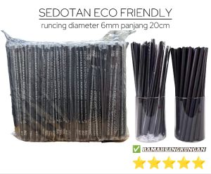 ISI 500 pcs Sedotan Steril 6mm x 20cm / Hitam Lancip Ramah Lingkungan Ecofriendly Murah Sedotan ES TEH / Kopi