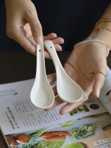 Manxu Ceramic Spoon Simple Chinese Style Dining Spoon Home Use Small Soup Spoon Dumpling Spoon Porcelain Utensil