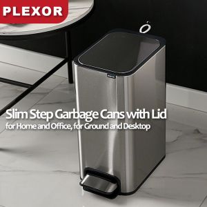Plexor Small Step Trash Can with Lid5/9/13L Slim Bathroom Trash Can with Lid Soft Close Mini Staniless Steel Garbage Can Small Metal Trash Can with Foot Pedal for Bathroom Office RV