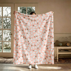 Potdemiel | Peach White Leaves Ultra-Soft Fluffy Flannel Blanket Super Cozy Lightweight Bed Blanket for Halloween Sofa Bed Christmas