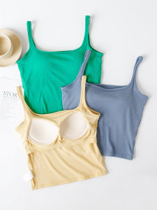 Camisole Womens Summer with Chest Pad Thread Crop Top Slim Fit Inner Wear Bra Integrated Beautiful Back Basic Short Tops