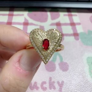 Huitan Heart Shaped Gold Color Ring for Women Romantic Wedding Inlaid Shiny Red AA CZ Wearable Jewelry Elegant Chic Accessories