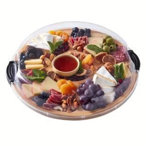 Bamboo Cutting Board Set with 5 Compartments Clear Locking Lid for Charcuterie Snacks And More - Kitchen Organization