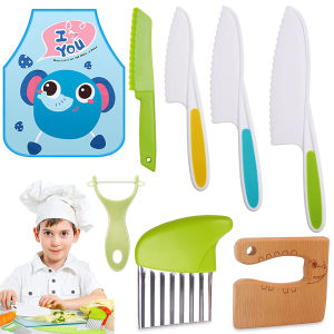 Set Kids Cooking Cutter Knife Toddler Vegetable Cutter Cooking Plastic Fruit Knives to Cut Fruits Crinkle Peeler Kitchen Supply