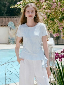 XIANGYING | Fitted Uneven Hem T-Shirt Short Sleeve
