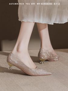 รองเท้าส้นสูงสีแชมเปญรองเท้าแต่งงานสําหรับผู้หญิงใหม่ 2024 เจ้าสาวรองเท้าส้นสูงสบายคลอดบุตรรองเท้าแบนเหมาะสําหรับสวมใส่ทุกวัน