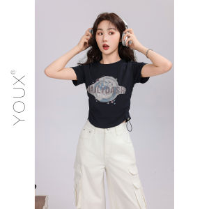 YOUXIANG | Áo Thun Tay Ngắn Phối Nếp Slim Fit