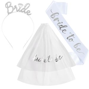 3pcs/set Bridal Party Accessories Bride Sash With Tiara And Veil For Bachelorette Party Items Wedding Shower Decorations
