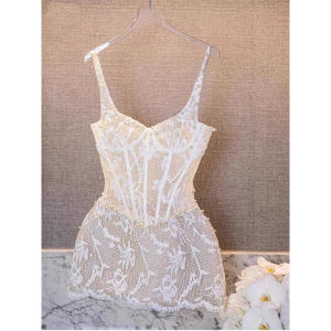 French Intricately Beaded Lace Dress