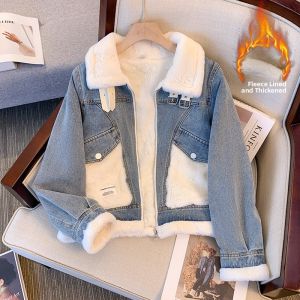 YEZATIIO | Warm Fur Lined Denim Jacket Womens Thick Short Jacket