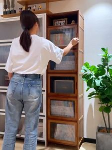 Bamboo Display Cabinet Bookcase Storage Cabinets Transparent Door/Ventilation Door