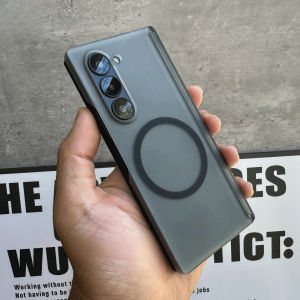 Luxury Transparent Matte Magsafe Hingle Case For Samsung Galaxy Z Fold 7 6 5 Wireless Charge Clear Shockproof Protect Fold Cover