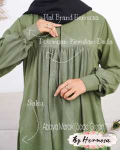 Abaya sage green motif merak-Abaya hermosa